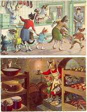 Two Alfred Mainzer dressed cat postcards